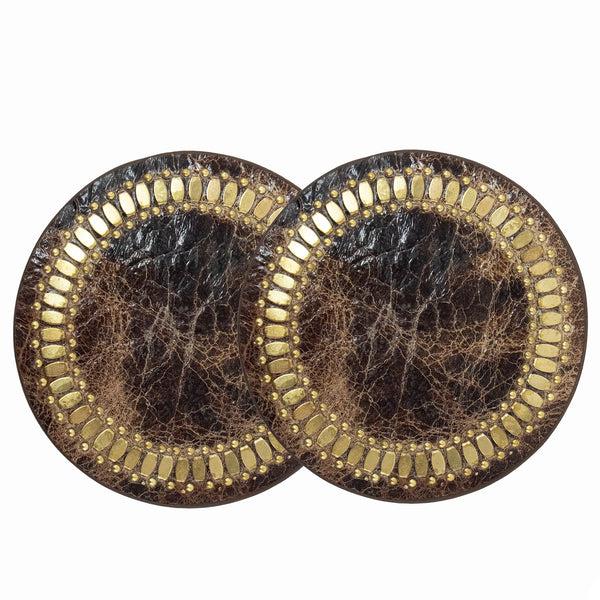 Calleen Cordero Concha Coasters (QTY 2 Pc) White El Paso W/ Brass Art Set Of 2