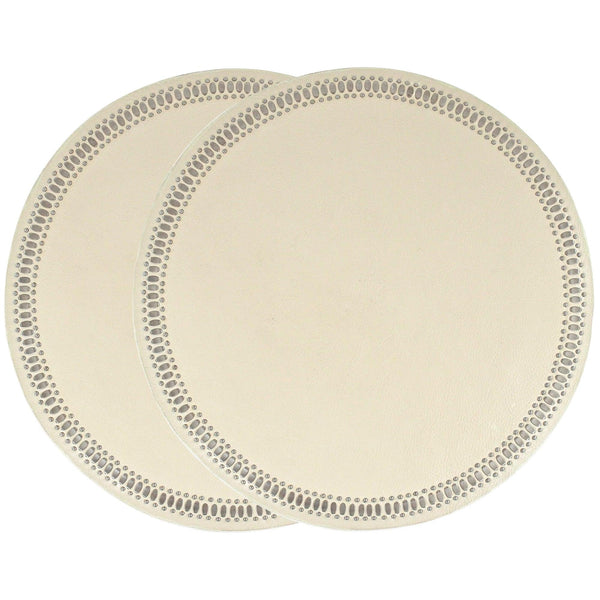 Calleen Cordero Concha Placemats (QTY 2 Pc) White Old Fashion W/ Nickel Art