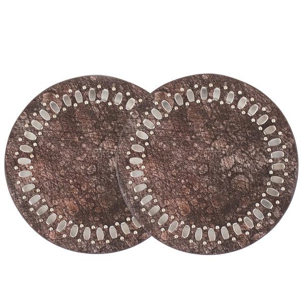 Calleen Cordero Concha S Coasters (QTY 2 Pc) Cinnamon Lunar W/ Nickel Art Set Of 2