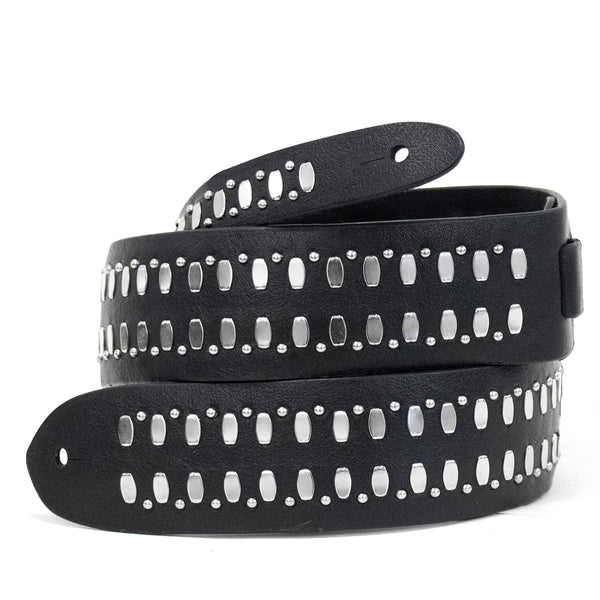 calleen cordero Concha S Guitar Strap Black Belmont w/ Nickel Art