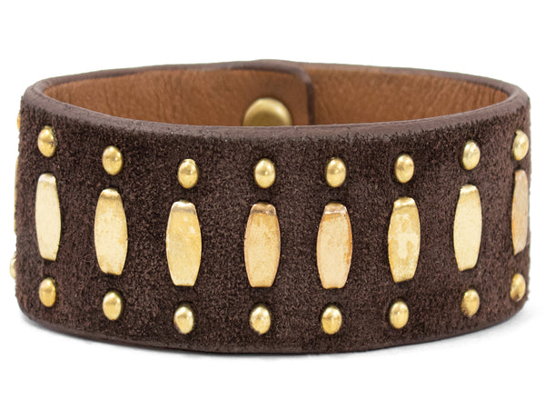 Calleen Cordero Concha Spaced 1" Bracelet Moss Green Suede W/ Brass Art