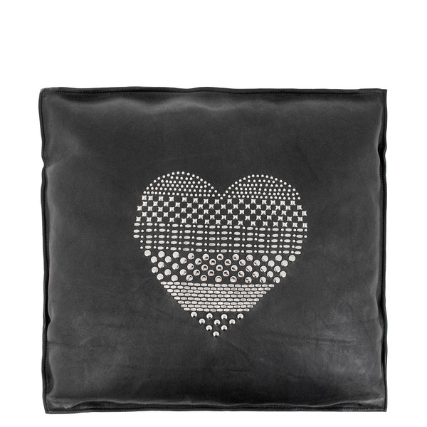 calleen cordero Corazon Pillow (Includes pillow insert) 20" x 20" Black Leather w/ Nickel