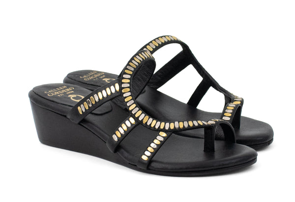 Calleen Cordero Cruz Mini Wedge Black Belmont W/ Brass & Nickel Art