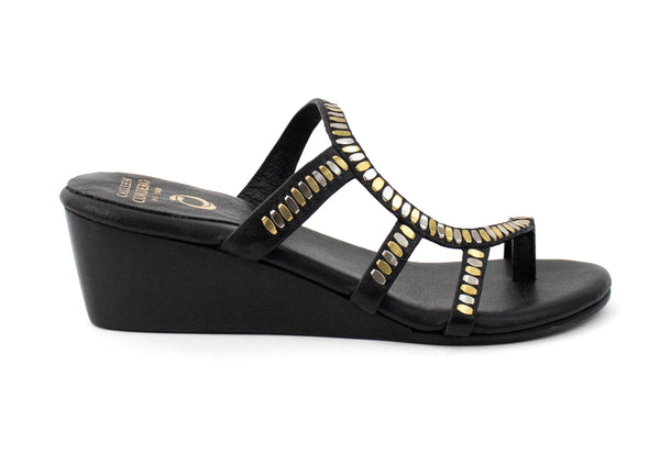 Calleen Cordero Cruz Mini Wedge Black Belmont W/ Brass & Nickel Art