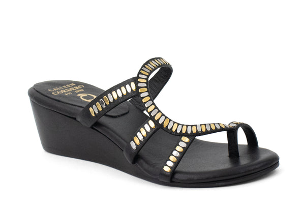 calleen cordero Cruz Mini Wedge Black Belmont w/ Brass & Nickel Art