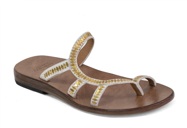 calleen cordero Cruz N Sandal White Pearl Cracked w/ Brass Art