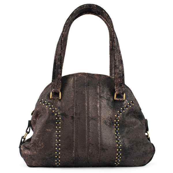 Calleen Cordero Dakota Large Handbag Black Belmont W/ Brass & Nickel Art