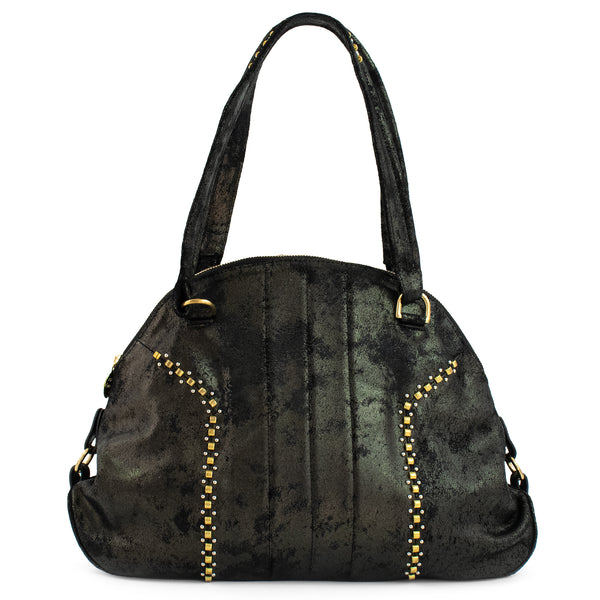 Calleen Cordero Dakota Large Handbag Black Belmont W/ Brass & Nickel Art