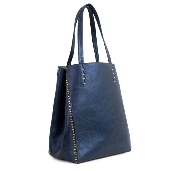 Calleen Cordero Dannie Tote Navy Metallic W/ Brass Art