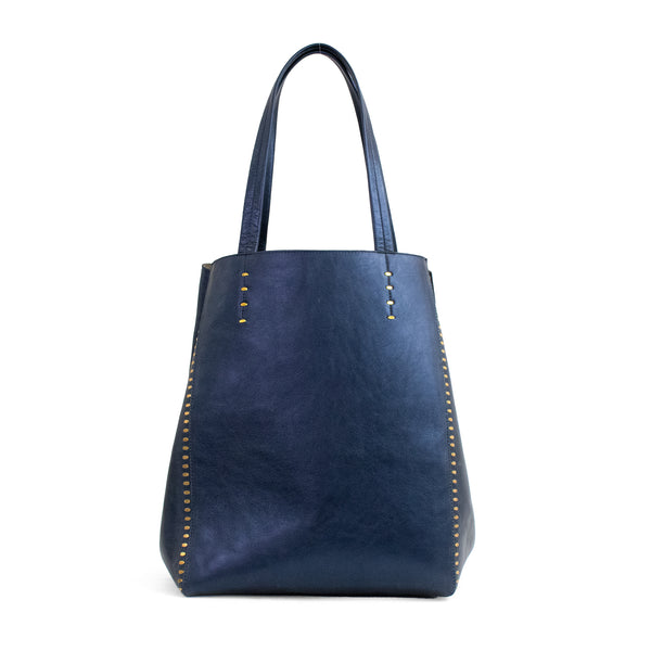 Calleen Cordero Dannie Tote Navy Metallic W/ Brass Art
