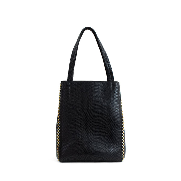 Calleen Cordero Dannita Mini Rolex Tote "New Size" Black Lizard W/ Brass & Nickel Art