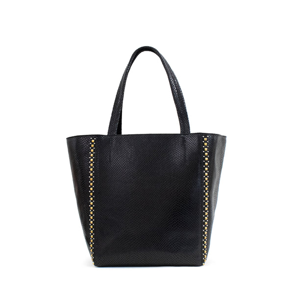 calleen cordero Dannita Mini Rolex Tote "New Size" Black Lizard w/ Brass & Nickel Art