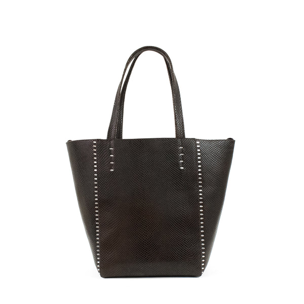 Calleen Cordero Dannita Tote "New Size" Linen Lizard W/ Brass & Nickel Art