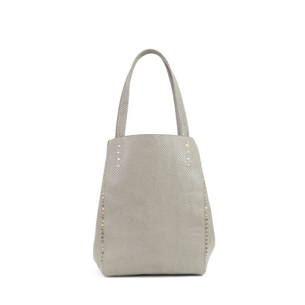 Calleen Cordero Dannita Tote "New Size" Linen Lizard W/ Brass & Nickel Art