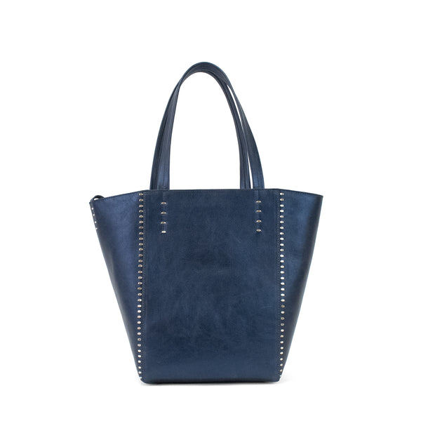 calleen cordero Dannita Tote "New Size" Navy Metallic w/ Nickel Art