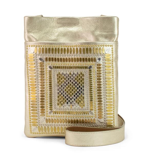 Calleen Cordero Dante 100 Messenger Navy Metallic W/ Brass & Nickel Art