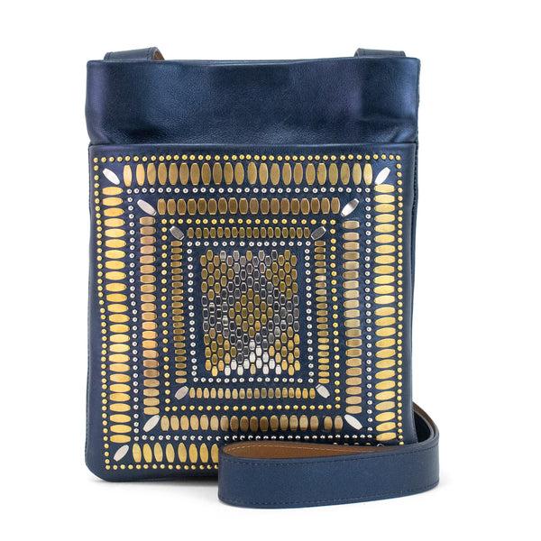 calleen cordero Dante 100 Messenger Navy Metallic w/ Brass & Nickel Art calleen cordero Dante 100 Messenger Navy Metallic w/ Brass & Nickel Art