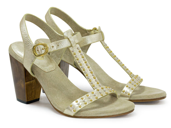 Calleen Cordero Deco Heel Gold Britania W/ Brass & Nickel Art