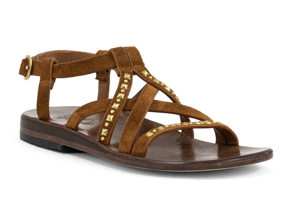 calleen cordero Desi Sandal Cognac Suede w/ Brass Art