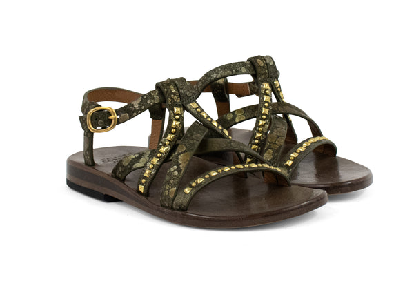 Calleen Cordero Desi Sandal Olive Lunar W/ Brass Art