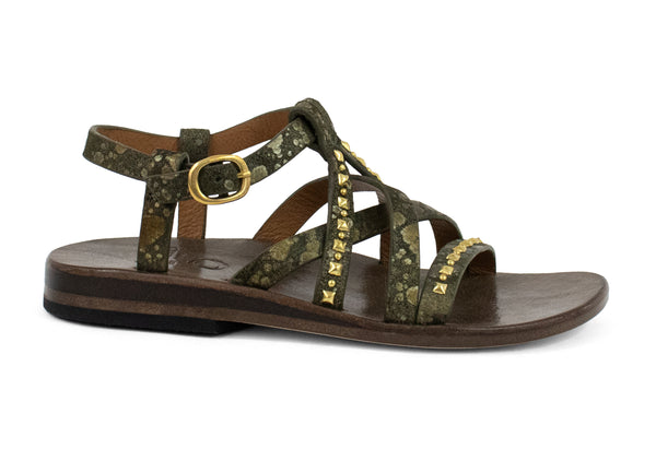 Calleen Cordero Desi Sandal Olive Lunar W/ Brass Art