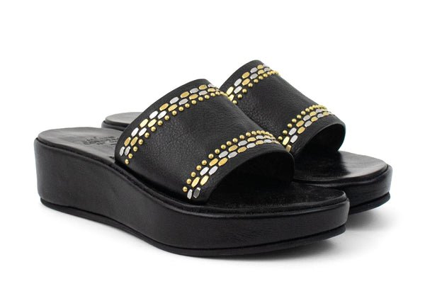 Calleen Cordero Dhana Platform Black Belmont W/ Brass & Nickel Art