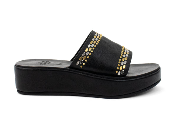 Calleen Cordero Dhana Platform Black Belmont W/ Brass & Nickel Art