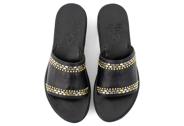 Calleen Cordero Dhana Platform Black Belmont W/ Brass & Nickel Art