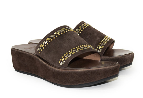 Calleen Cordero Dhana Platform Cognac Suede W/ Brass & Nickel Art