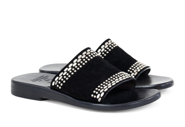 Calleen Cordero Dhana Sandal Black Suede W/ Nickel Art