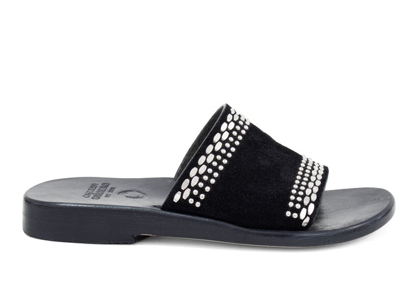 Calleen Cordero Dhana Sandal Black Suede W/ Nickel Art