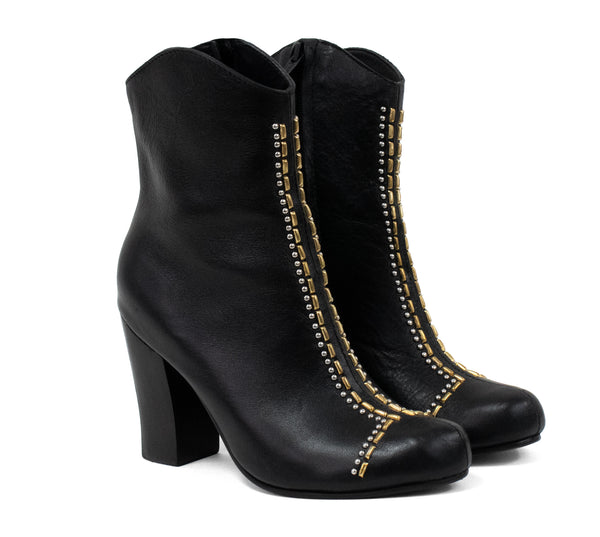 Calleen Cordero Diva Boot Black Belmont W/ Brass & Nickel Art