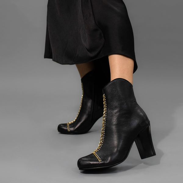 Calleen Cordero Diva Boot Black Belmont W/ Brass & Nickel Art