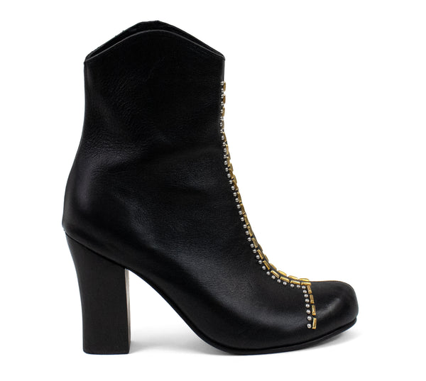 Calleen Cordero Diva Boot Black Belmont W/ Brass & Nickel Art