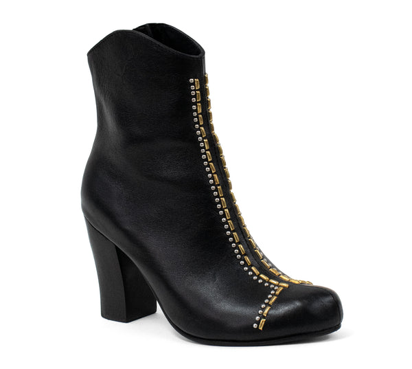 calleen cordero Diva Boot Black Belmont w/ Brass & Nickel Art