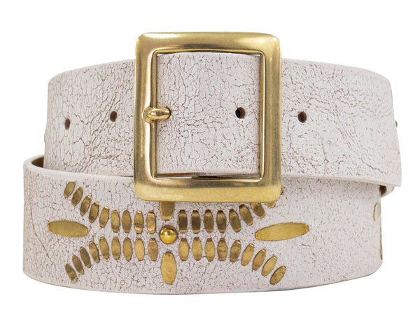 Calleen Cordero Dominic 1.5" Belt Cognac Suede W/ Brass Art