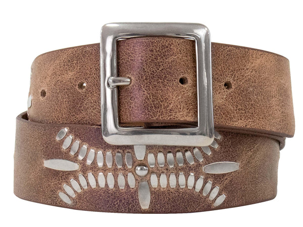 Calleen Cordero Dominic 1.5" Belt Cognac Suede W/ Brass Art