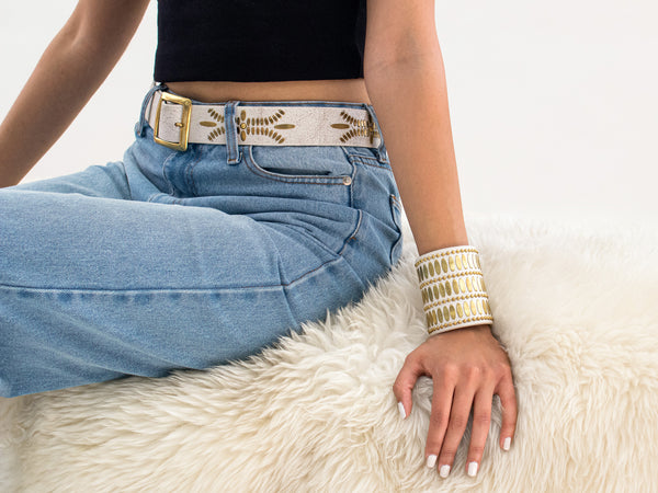 Calleen Cordero Dominic 1.5" Belt Cognac Suede W/ Brass Art