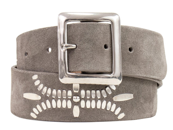 calleen cordero Dominic 1.5" Belt Cognac Suede w/ Brass Art