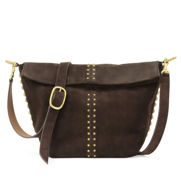 Calleen Cordero Dove Messenger Black Suede W/ Nickel Art