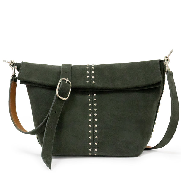 Calleen Cordero Dove Messenger Black Suede W/ Nickel Art