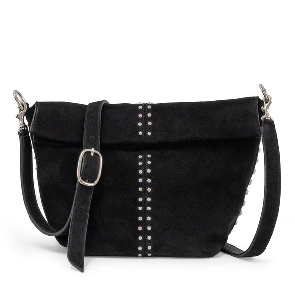 calleen cordero Dove Messenger Black Suede w/ Nickel Art calleen cordero Dove Messenger Black Suede w/ Nickel Art