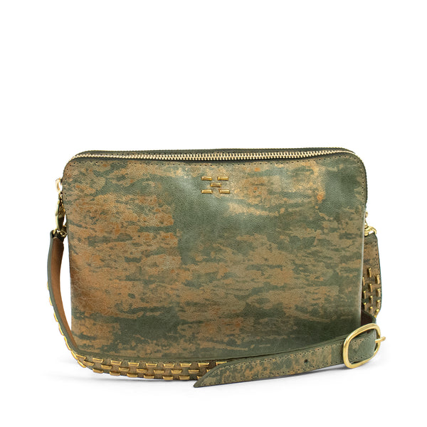 Calleen Cordero Duble Messenger Chocolate Suede W/ Brass