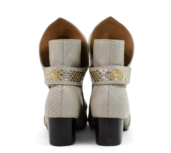 Calleen Cordero Edun Boot Linen Lizard W/ Brass & Nickel Art