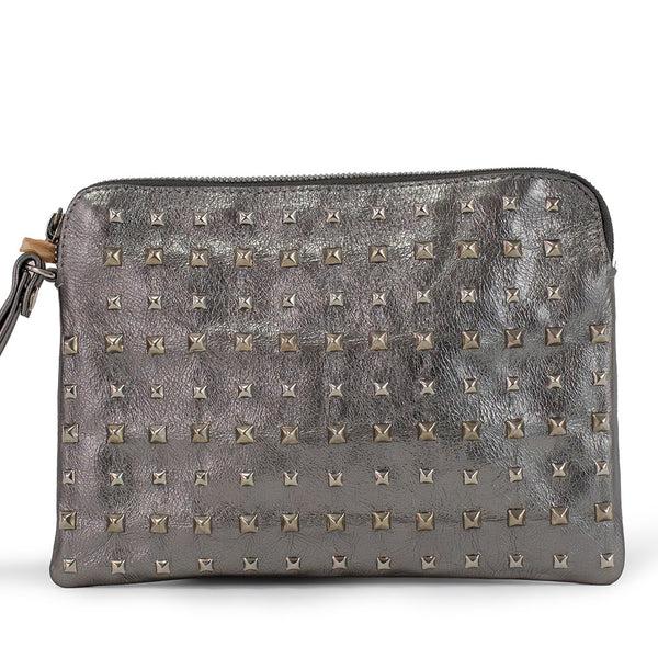 calleen cordero Emu Easton Wrislet Clutch Pewter Britania w/ Nickel Art
