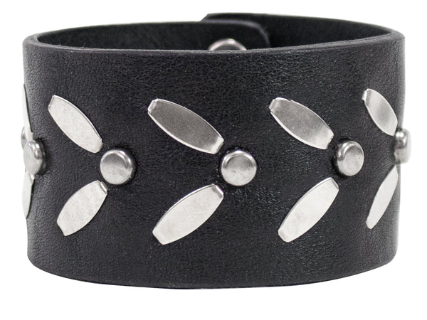calleen cordero Ennio 1.5" Bracelet Black Leather w/ Nickel Art