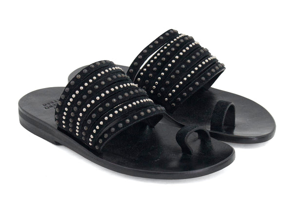Calleen Cordero Enya Sandal Black Leather W/ Nickel & Black