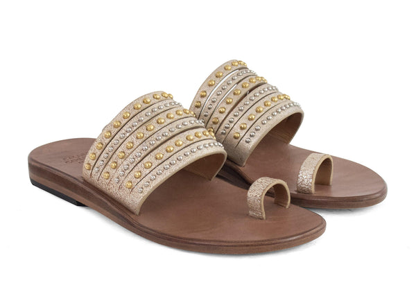 Calleen Cordero Enya Sandal Black Leather W/ Nickel & Black