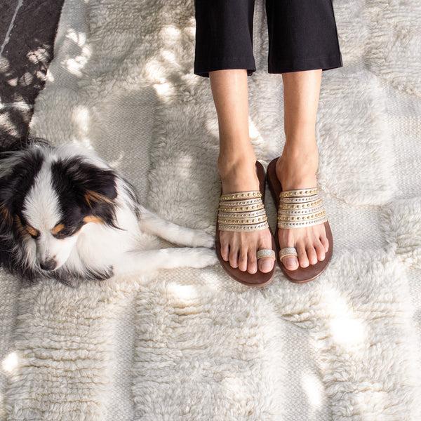 Calleen Cordero Enya Sandal Black Leather W/ Nickel & Black