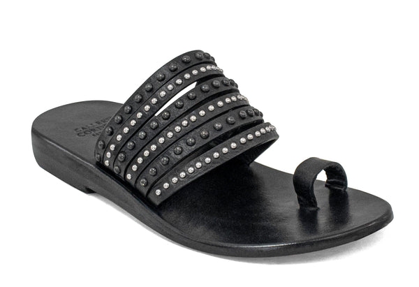 calleen cordero Enya Sandal Black Leather w/ Nickel & Black
